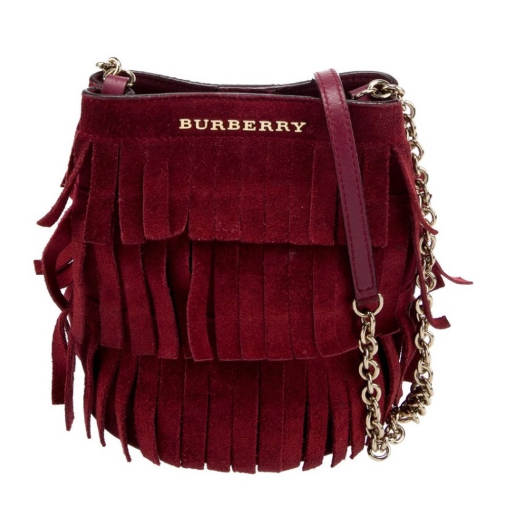 Burberry Fringe Bucket Bag - Burgundy Suede